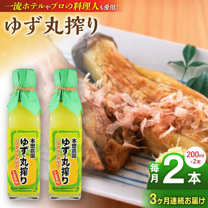 【全3回定期便】ゆず丸搾り 200ml 2本 柚子 ゆず 完熟柚子 さっぱり 柑橘 果汁 酢の物 すし酢 酸味付け 柚子湯 柚子蜜 調味料 国産 九州産 熊本県産 山都町産 熊本 山都町 ドレッシング【本田農園】[YDL019]