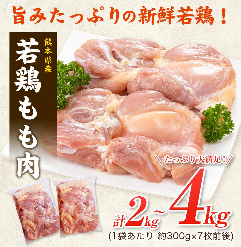 【ふるさと納税】大容量 鶏肉 発送時期が選べる 鶏もも 高レビュー! 鶏もも肉 4kg 熊本県産 若鶏もも肉 約2kg×2袋 《30日以内に出荷予定(土日祝除く)》 肉 鶏肉 若鶏 国産 真空 冷凍 冷凍庫 鳥 鳥肉 鳥もも 鳥もも肉 モモ モモ肉 鶏モモ肉 若鶏モモ サムネイル2