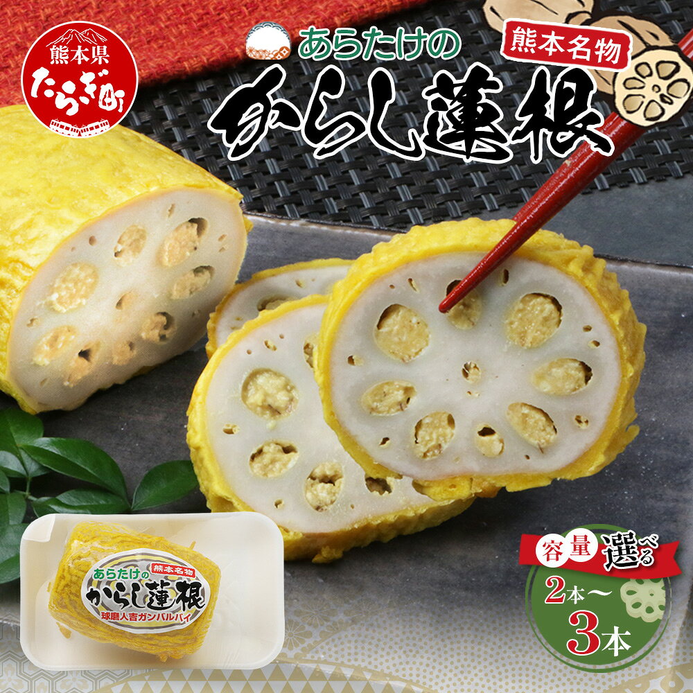 熊本名物！あらたけの からし蓮根 2本 セット (200g×2) 辛子 レンコン れんこん 熊本 名産 名物 おつまみ 肴 本数選べる 老舗蒲鉾店 野菜 ピリ辛 練り物 熊本県 多良木町 球磨郡