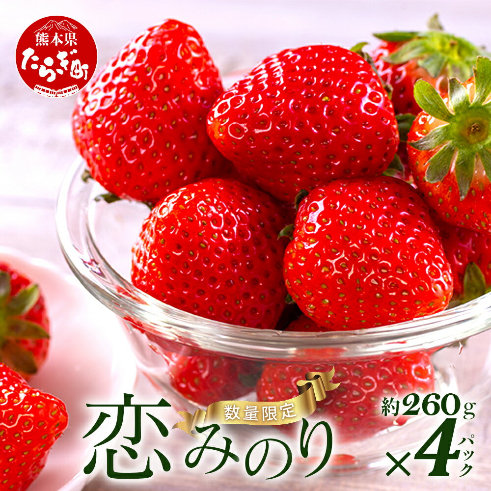 熊本県産 いちご【恋みのり】約260g×4パック 2026年1月～発送 坂下農園 産地直送 国産 新鮮 フレッシュ イチゴ 4パック 苺 フルーツ 果物 春 名産 熊本 多良木町 ビタミン 旬 いちご フルーツ 果物 くだもの 果実 熊本県 多良木町 送料無料