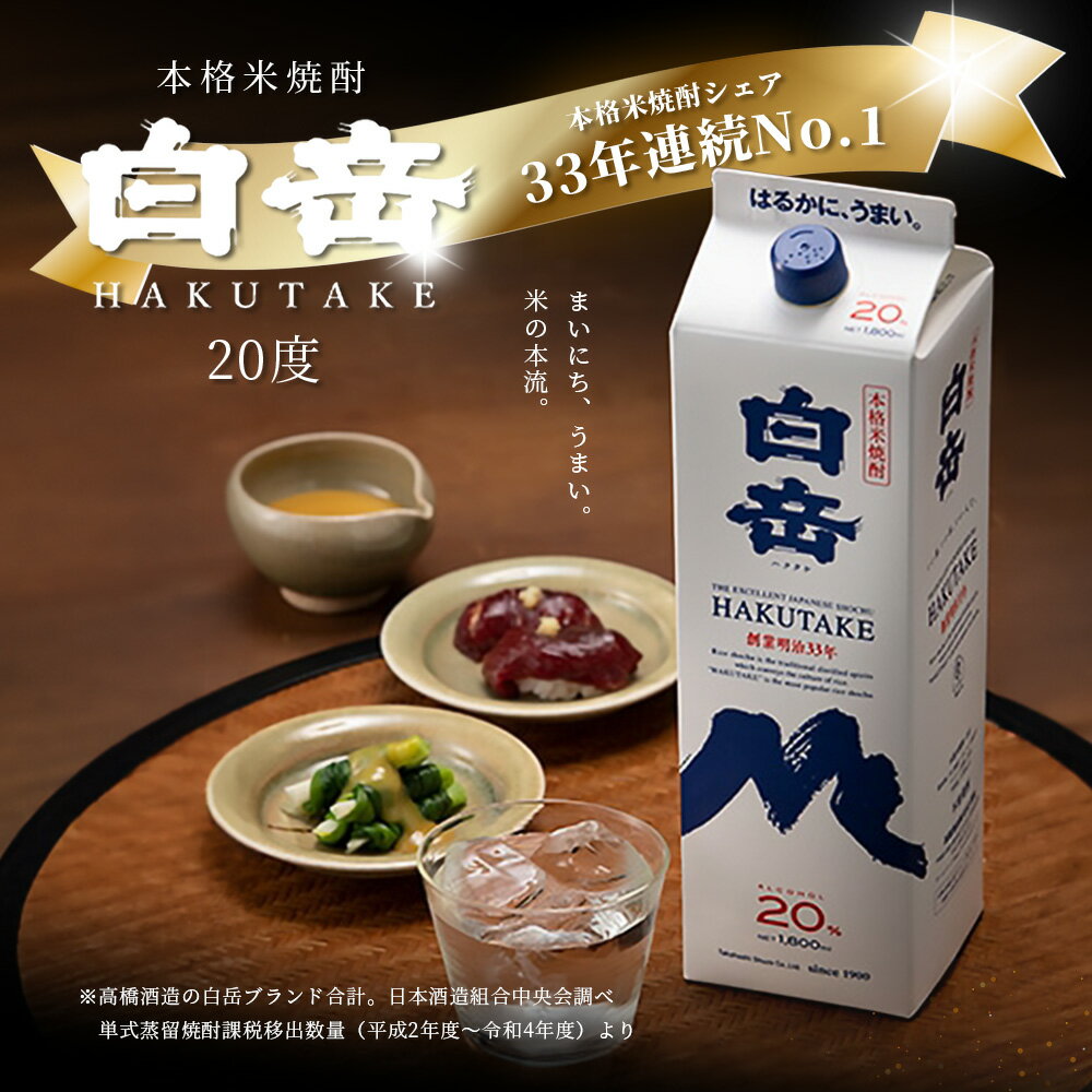 【ふるさと納税】本格米焼酎 白岳 パック【20度】1800ml 白岳伝承蔵 定番 焼酎 20度 米焼酎 球磨焼酎 米 高橋酒造 白岳 紙パック 1升 パック 多良木町 熊本県産 九州産 国産 送料無料 サムネイル2