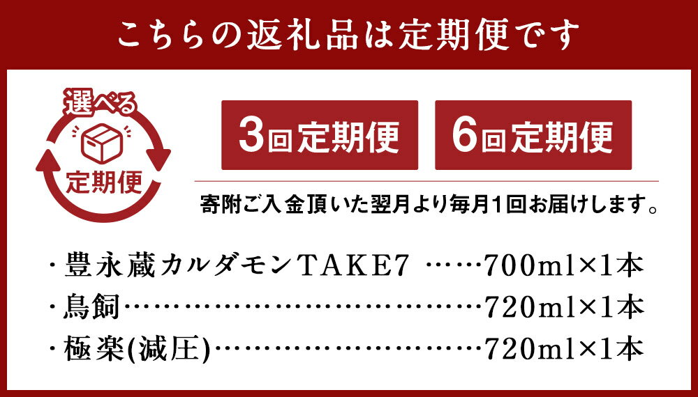 【ふるさと納税】【選べる定期便】食事とのペアリングを楽しみたい 球磨焼酎 3本 セット 3ヶ月 6ヶ月 定期便 3回 6回 鳥飼 カルダモン焼酎 極楽減圧 お酒 酒 焼酎 九州 豊永蔵 米焼酎 飲み比べ 詰め合わせ 熊本県 湯前町 送料無料 サムネイル3