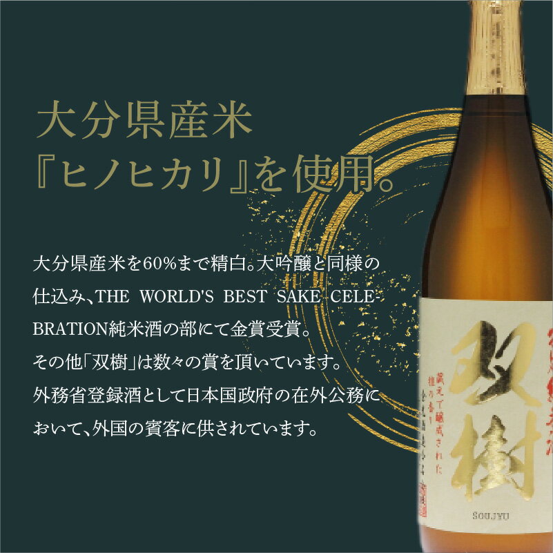 【ふるさと納税】全国酒類コンクール1位セット 720ml×2本 日本酒 九州地方 木箱入り 双樹 特別純米酒 16度 やや甘口 光樹 純米吟醸酒 16度 やや辛口 飲み比べ ギフト プレゼント 日本一 大分県産 お酒 酒 H02029 サムネイル2