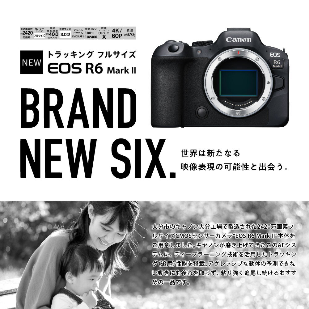 【ふるさと納税】キヤノン ミラーレスカメラ EOS R6 Mark II 家電 写真 動画 正規品 トラッキング ミラーレス一眼 Canon キャノン カメラ ミラーレス 撮影 2420万画素 記念撮影 アウトドア 運動会 高速連写 高画質 高密度 瞳検出 一眼カメラ 思い出 写真撮影 R14150 サムネイル3