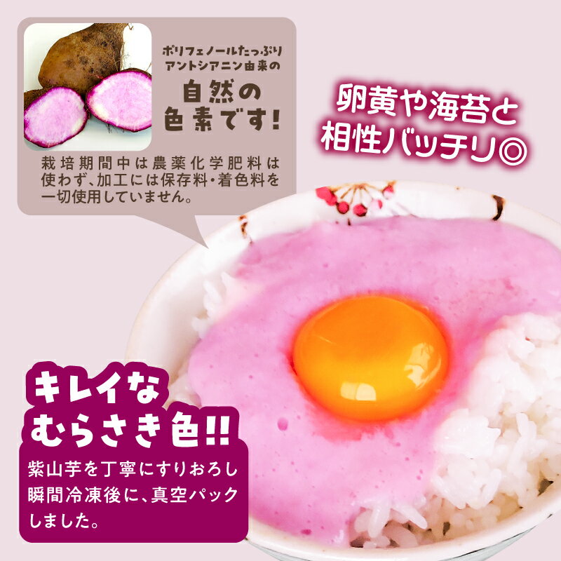 【ふるさと納税】紫山芋100％すりおろし 100g×6袋 野菜 山芋 紫山芋 100% さとやま農園 とろろ すりおろし ねばねば ポリフェノール アントシアニン 冷凍 農薬化学肥料不使用 健康 とろろかけご飯 瞬間冷凍 真空パック K10030 - 画像3