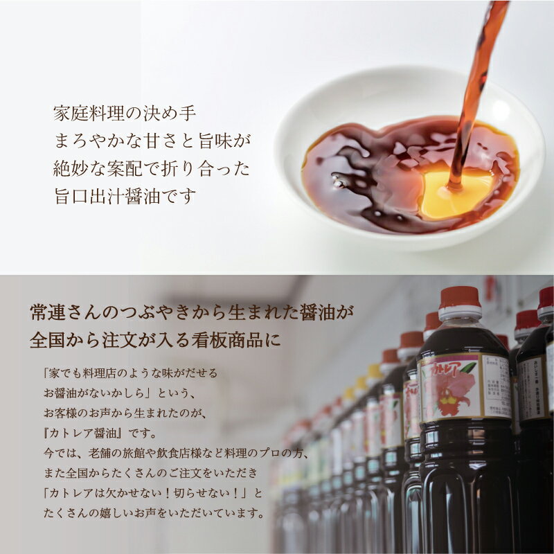 【ふるさと納税】欠かせない一本！ 1L 3本 セット カトレア醤油 本醸造醤油 かつおの旨み 上品な甘さ 手作り醤油 たまごかけご飯 刺身 焼き魚 煮物 丼 万能醤油 調味料 フジヨシ醤油 お取り寄せ 大分県 別府市 送料無料 サムネイル3