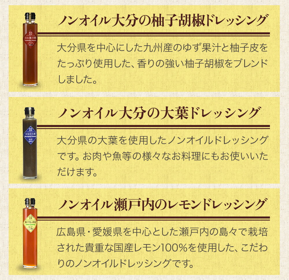 【ふるさと納税】蔵工房・二反田醤油 ノンオイルドレッシングお選び2点セット | 調味料 ドレッシング かぼす ゆず 柚子胡椒 大葉 レモン ノンオイル ノンオイルドレッシング 2点 セット 大分県 中津市 送料無料 サムネイル3