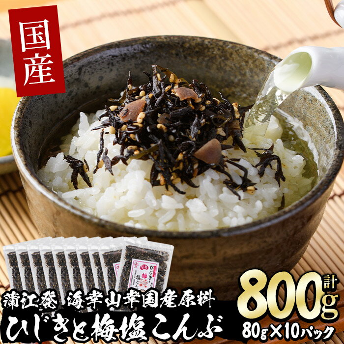 国産 ひじきと梅塩こんぶ (計800g・80g×10P) ひじき 梅塩 梅 こんぶ 昆布 ごはん おにぎり お茶漬け 常温 大分県 佐伯市【DE06】【安部水産 (株)】