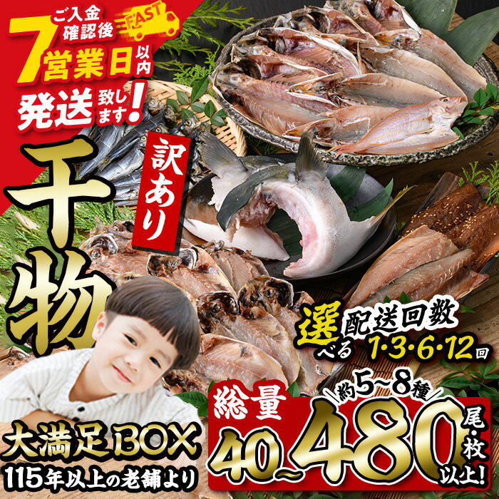 ＼レビュー満足度約94％／ 訳あり 干物 大満足BOX (総量40枚～480枚・約5～8種) スピード発送 訳あり 大満足 BOX 干物 みりん干し あじ アジ かます カマス ブリ さば いわし たい 丸干し 魚 海鮮 冷凍 詰め合わせ 簡単調理 【AQ68・AQ85・AQ90・AQ91】