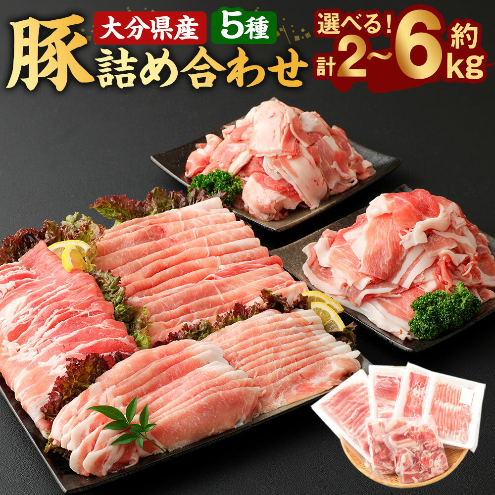 〈選べる容量〉小分けされてるから便利♪ 大分県産 豚詰め合わせ 5種 約2kg/約4kg/約6kg 豚肉 お肉 精肉 セット うす切り スライス ロース ばら もも うで こま切れ 切り落とし しゃぶしゃぶ 小分け グルメ 冷凍 大分県産 臼杵市 九州産 国産 送料無料