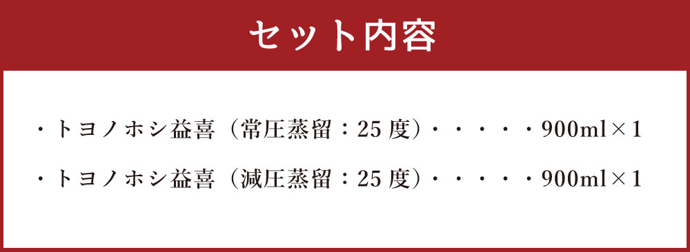【ふるさと納税】大分県産 大麦100%使用！ 本格麦焼酎 「トヨノホシ益喜」 飲み比べセット 2種 900ml×2本 計1.8L 常圧蒸留 減圧蒸留 アルコール 25度 酒 お酒 瓶 焼酎 麦 送料無料 サムネイル3