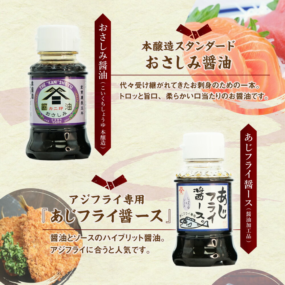 【ふるさと納税】カニ印 卓上 ミニ醤油 100ml 4本セット カニ醤油 さしみ醤油 アジフライ醤ース とうふ醤油 卵かけごはんの醤油しょうゆ 調味料 可兒醤油 九州 大分県 臼杵市 送料無料 サムネイル3