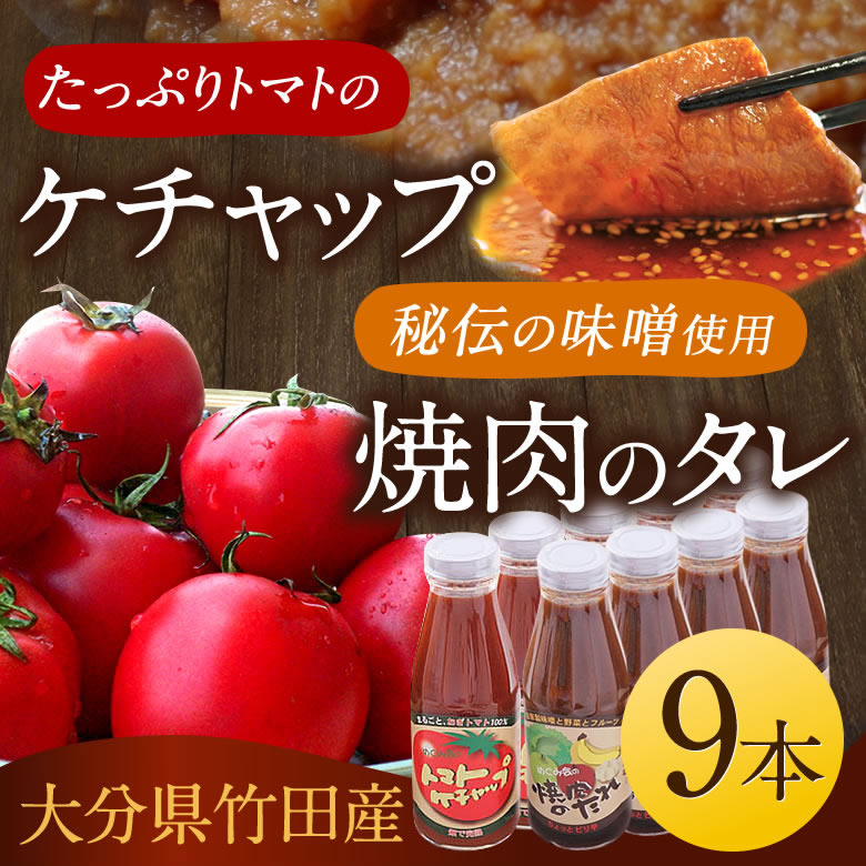 【ふるさと納税】完熟トマトケチャップと焼肉のたれ計9セット ケチャップ（385g×5本）焼肉のたれ（400g×4本）完熟トマト100% ソース 竹田市 大分県 トマトケチャップ パスタ 手作り 調味料 ご当地 めぐみ会 エムナイン 送料無料 サムネイル2