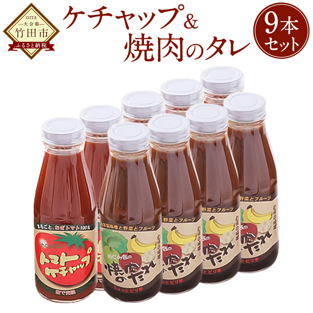 完熟トマトケチャップと焼肉のたれ計9セット ケチャップ（385g×5本）焼肉のたれ（400g×4本）完熟トマト100% ソース 竹田市 大分県 トマトケチャップ パスタ 手作り 調味料 ご当地 めぐみ会 エムナイン 送料無料
