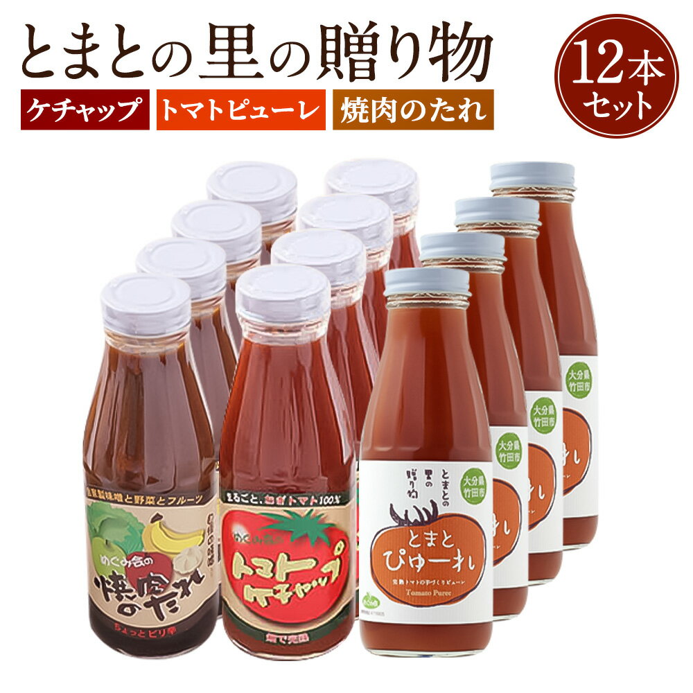 とまとの里の贈り物 12本 詰合せ ケチャップ 385g×6本 焼肉のたれ 400g×3本 370g×3本 完熟トマト100% ケチャップ たれ ピューレ トマト ご当地 調味料 手作り 料理 ソース パスタ 竹田市 大分県 めぐみ会 エムナイン 送料無料