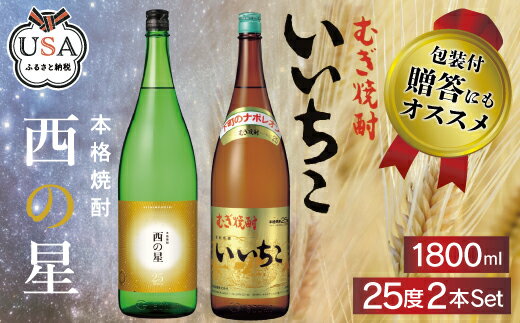 【ふるさと納税】いいちこ/西の星 ビン(合計3.6L・1.8L×2本)酒 お酒 むぎ焼酎 1800ml 麦焼酎 いいちこ 西の星 常温 三和酒類 飲み比べ ギフト 贈り物【104303000】【山添産業】 サムネイル2