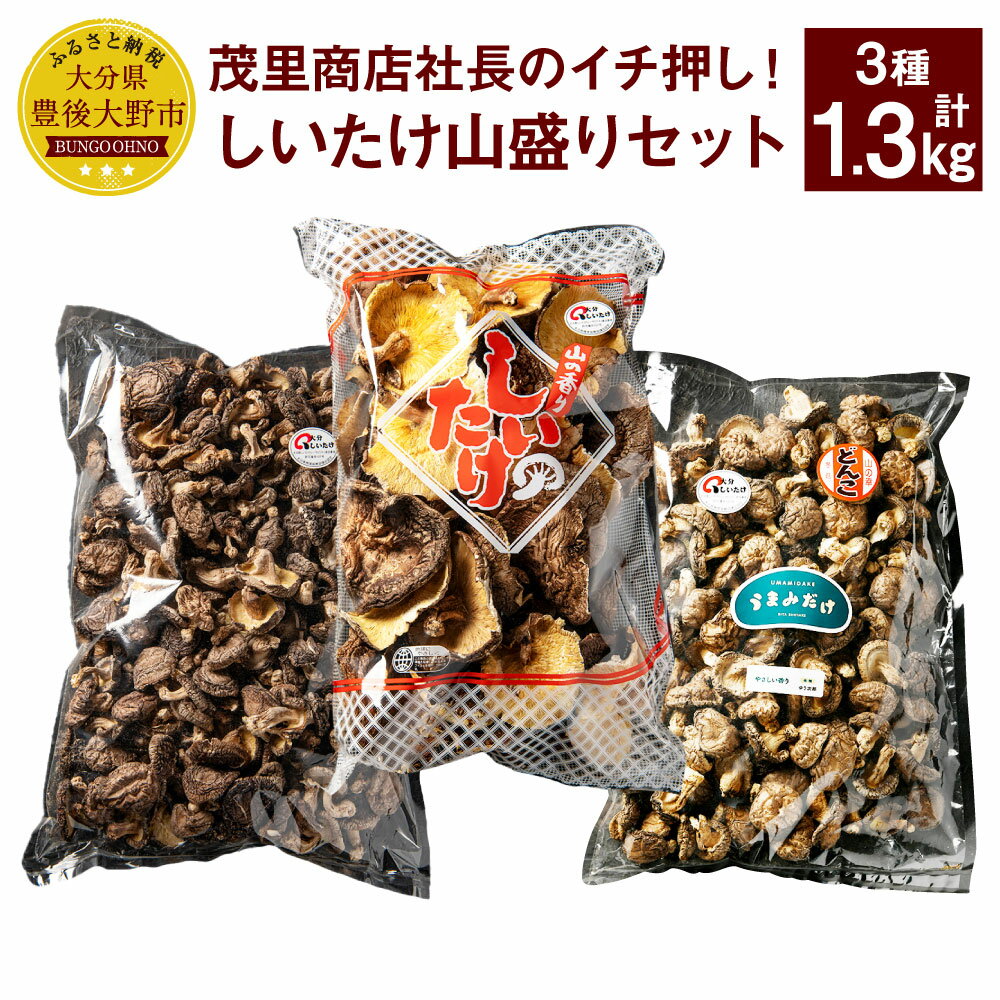 山盛りどんこ400g 山盛り大葉しいたけ400g 山盛り不揃いしいたけ500g 各1個 合計1.3kg 3種 椎茸 しいたけ どんこ 乾燥シイタケ 乾椎茸 セット 詰め合わせ 国産 九州 大分県 送料無料