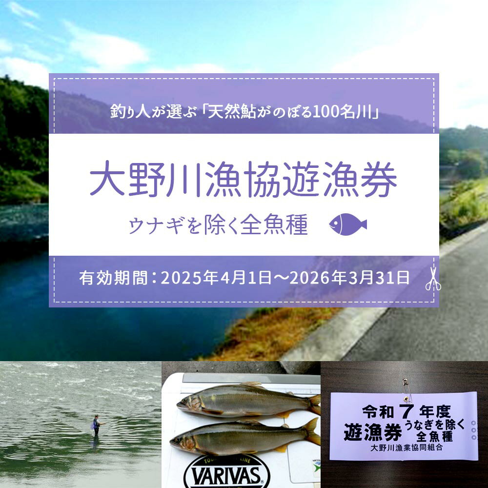 【ふるさと納税】大野川漁協遊漁券 ウナギを除く全魚種 渓流釣り 腕章 1セット 大分県豊後大野市 一級河川 大野川 九州 送料無料 【有効期間：2026年3月31日まで】 楽天スーパーSALE 9月開催 サムネイル2