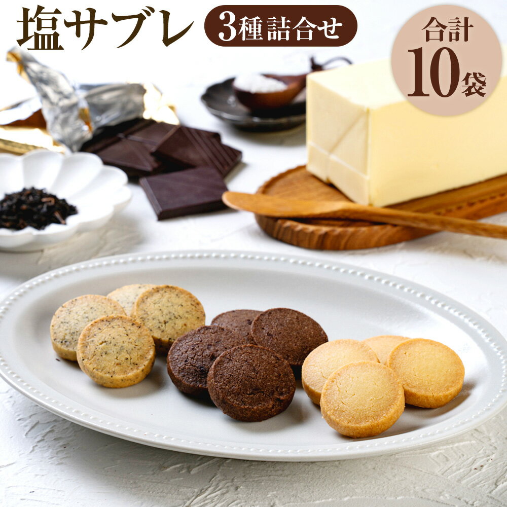 塩サブレ詰め合わせ バター ショコラ アールグレイ 計10袋 3種 焼き菓子 詰合せ お菓子 スイーツ デザート 北海道バター チョコレート 砂糖 ギフト 贈り物 贈答 御歳暮 御中元 九州産 大分県 豊後大野市 送料無料