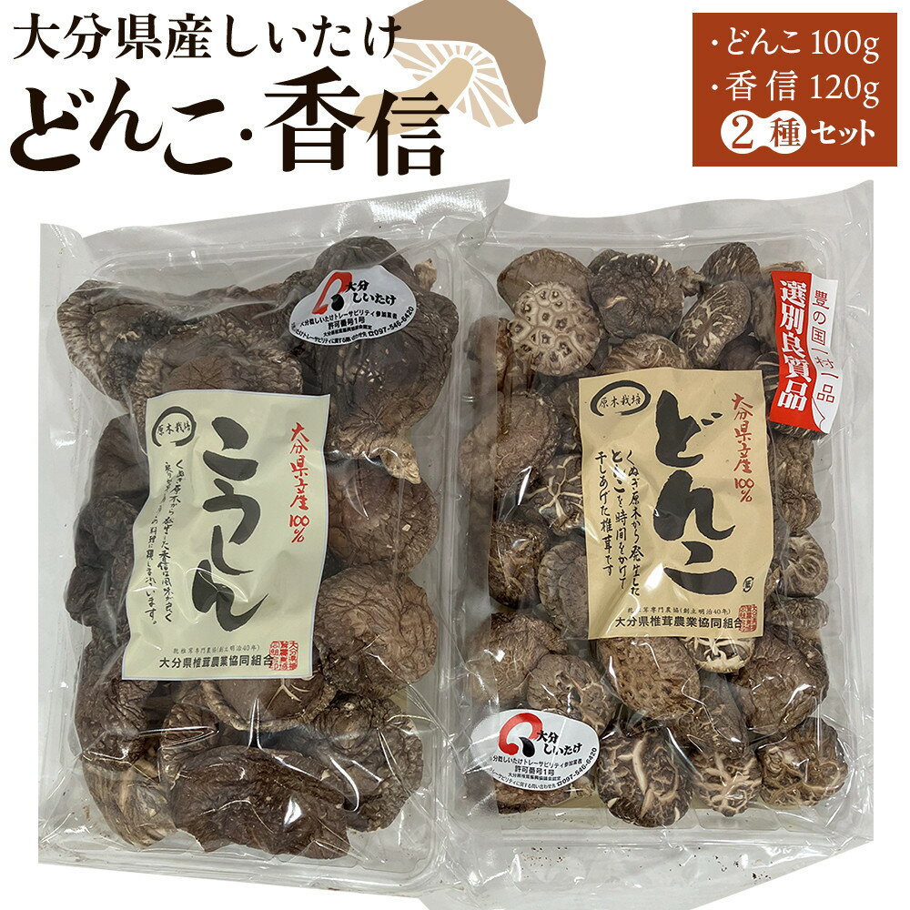 大分県産しいたけ 「どんこ」 100g・「香信」120g　2種セット | しいたけ 椎茸 シイタケ どんこ どんこ椎茸 大分県 由布市 納税 お取り寄せグルメ お取り寄せ 取り寄せ グルメ きのこ キノコ 湯布院 由布院 ゆふいん