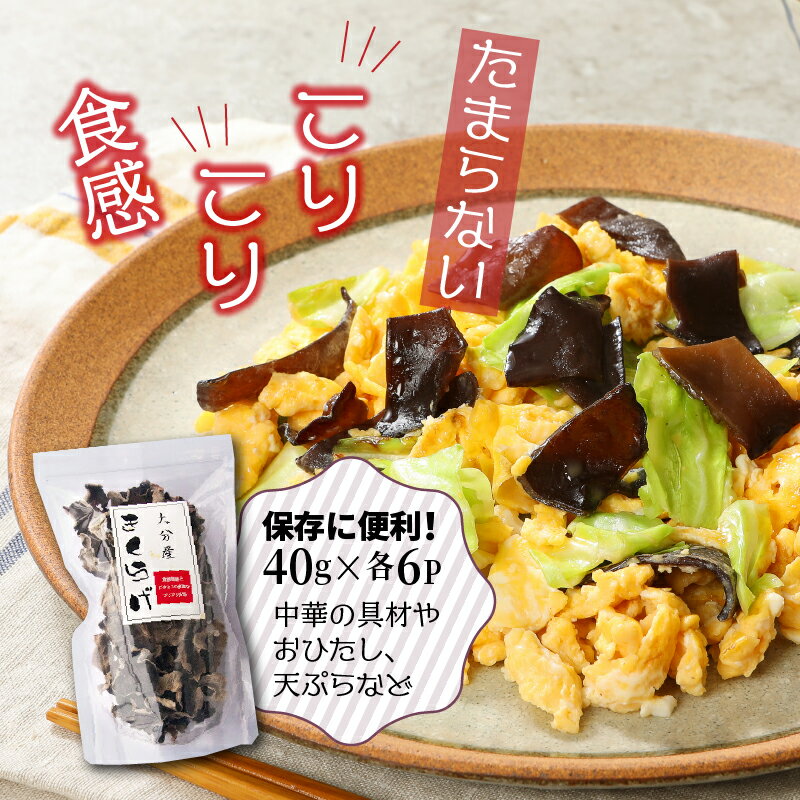 【ふるさと納税】国産 乾燥 きくらげ 40g×6P 240g チャック付き 便利 密封 干しきくらげ トッピング 炒め物 佃煮 きのこ 九州産 大分 国東 コリコリ食感 中華料理 八宝菜 具材 おひたし 天ぷら 食物繊維 鉄分 ビタミンD お取り寄せ グルメ 送料無料 サムネイル3