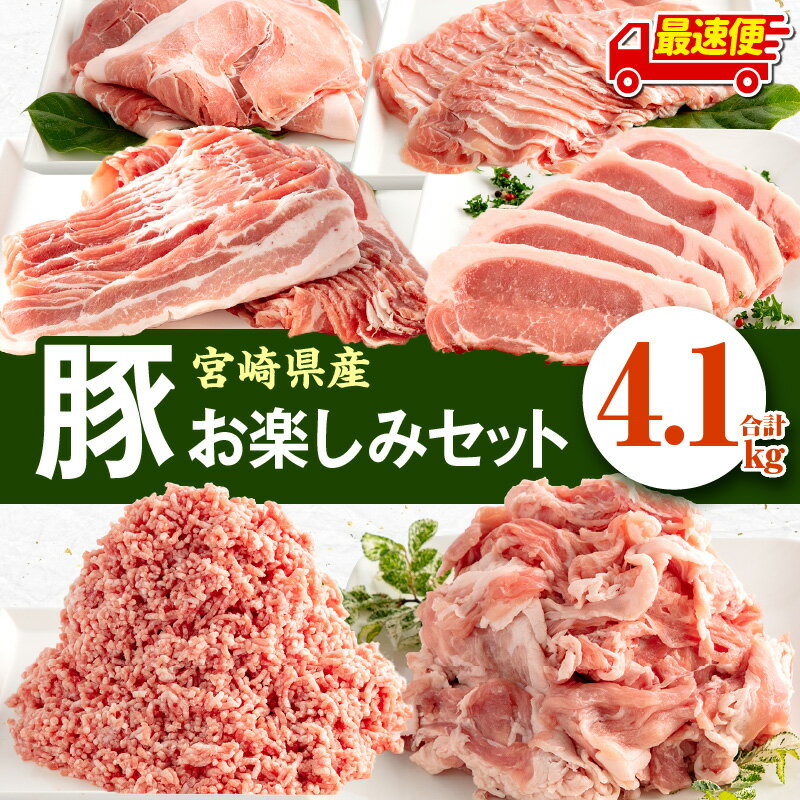 《発送時期が選べる》宮崎県産豚肉 お楽しみセット 計4.1kg（豚ローススライス・豚バラスライス・豚モモスライス・豚ロースとんかつ・豚切落し・豚ミンチ肉）豚肉 肉 豚 しゃぶしゃぶ ロース 切り落とし 国産 人気 宮崎県 宮崎市