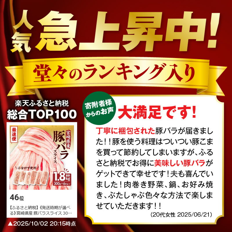 【ふるさと納税】【発送時期が選べる・定期便】宮崎県産 豚バラスライス 300g×6トレー 計1.8kg 豚バラ スライス 豚肉 肉 冷凍 小分け パック 畜産王国 上質 豚バラ肉 便利 ジューシー 濃厚 旨み 和食 洋食 中華 グルメ お取り寄せ 人気 使い勝手 宮崎県 宮崎市 送料無料 - 画像3
