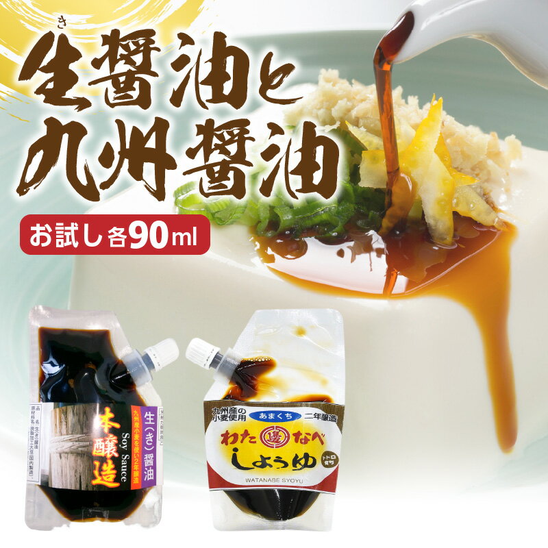 醤油 2種類 セット 生醤油 甘口醤油 各 90ml 計 180ml パウチ 入り 国産 長期熟成 醤油麹 2年醸造 奥深い味わい 国産原料 調味料 加工品 味付け 大豆 手作り 自慢の味 宮崎県 延岡市 渡邊味噌醤油醸造株式会社 ポスト投函 お取り寄せ 送料無料