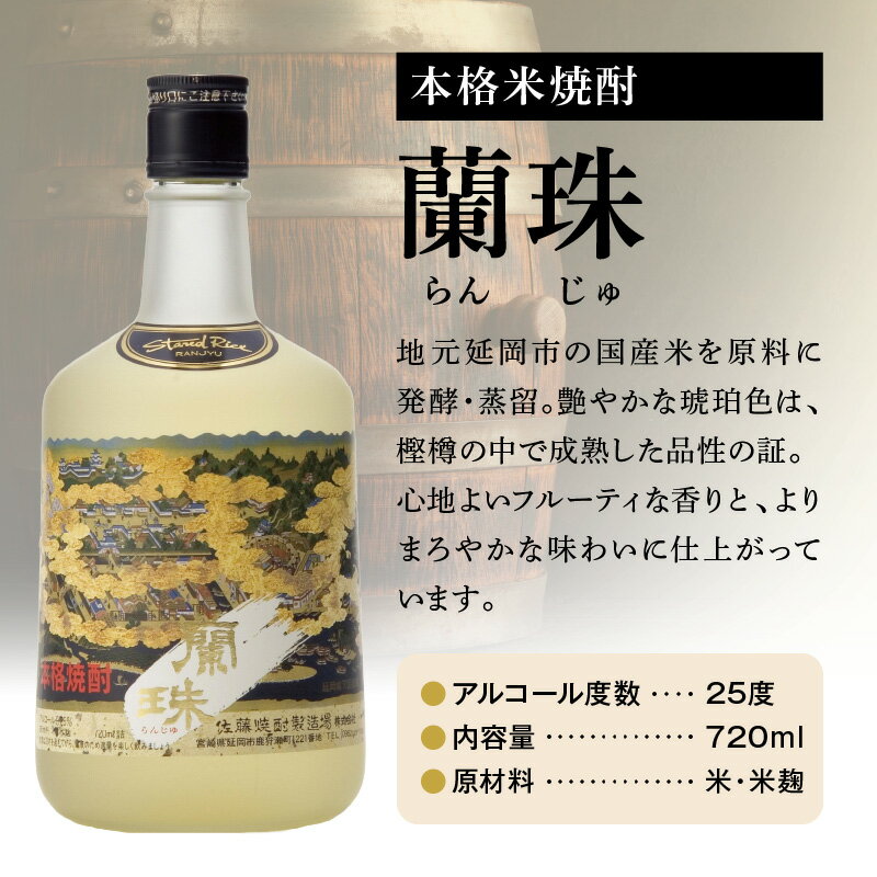 【ふるさと納税】蘭珠 720ml × 6本 セット 25度 本格 米焼酎 国産米 原料 発酵 蒸留 艶やか 琥珀色 樫樽 成熟 心地よい フルーティ 香り まろやか 味わい 焼酎 酒 晩酌 家飲み 宅飲み ロック お湯割り 水割り ギフト 贈答用 アルコール 宮崎県 延岡市 送料無料 サムネイル2