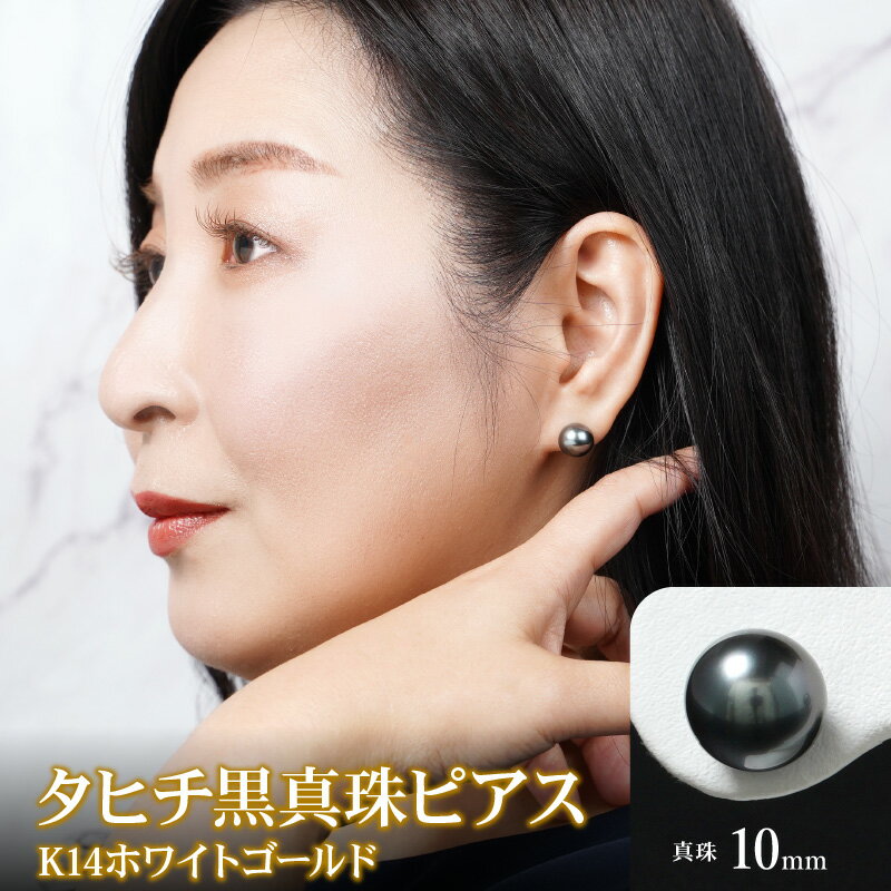 【ふるさと納税】タヒチ黒真珠 ピアス 真珠 10mm 14Kホワイトゴールド サムネイル2