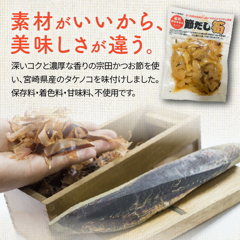 【ふるさと納税】高評価★4.46 宮崎県産 節だし筍 たけのこ 100g × 1袋 国産 かつお節 旨味 山の幸 保存料 着色料 甘味料 不使用 おかず おつまみ 柔らかい サクサク 甘め だし 風味 ご飯のお供 お試しサイズ 使いやすい 野菜 延岡市 お取り寄せ お取り寄せグルメ 送料無料 サムネイル3