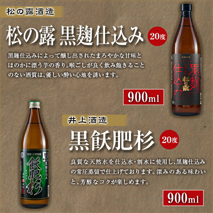 【ふるさと納税】本格 芋焼酎 日南市 だれやみ Bセット 900ml × 6本 酒 アルコール 飲料 国産 食品 セット 松の露 飫肥杉 かね京かんろ 平蔵 いも焼酎 飲み比べ おすすめ お祝 地酒 人気 水割り ロック お茶割 炭酸割 晩酌 お取り寄せ 詰め合わせ 手土産 宮崎県 送料無料 サムネイル2
