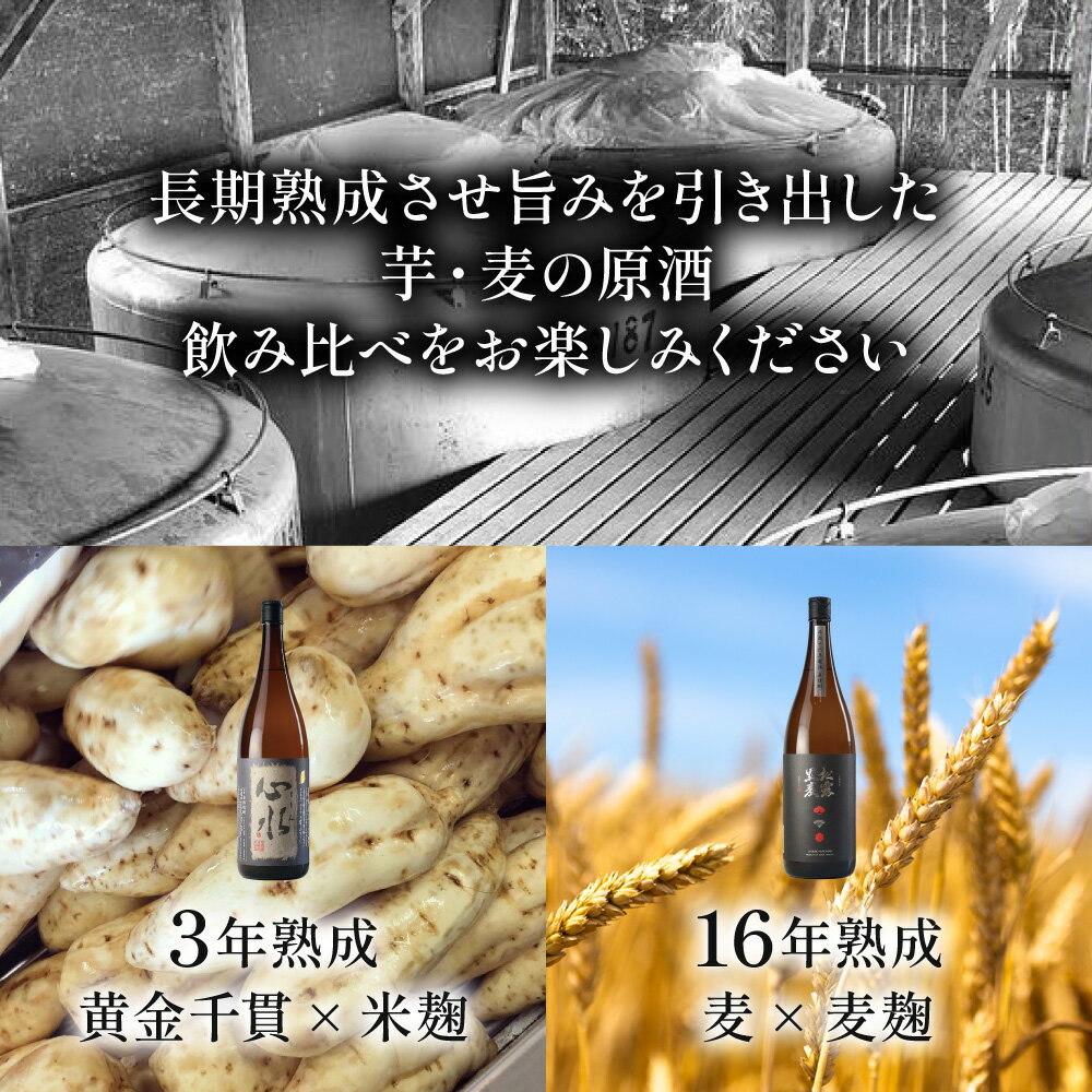 【ふるさと納税】熟成酒ならではの奥深くまろやかな味わい！芋・麦熟成酒一升瓶2本セット(各1800ml・心水、松露黒麦長期熟成)ギフト 贈り物 プレゼント【松露酒造】【X-B1】 サムネイル2