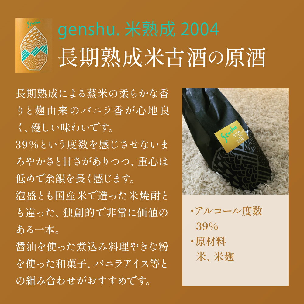 【ふるさと納税】＜数量限定＞2004年蒸留長期熟成米古酒の原酒！genshu.米熟成2004(720ml)長期熟成による蒸米の柔らかな香りと麹由来のバニラ香が心地良く、優しい味わいギフト 贈り物 プレゼント【松露酒造】【X-AB2】 サムネイル3