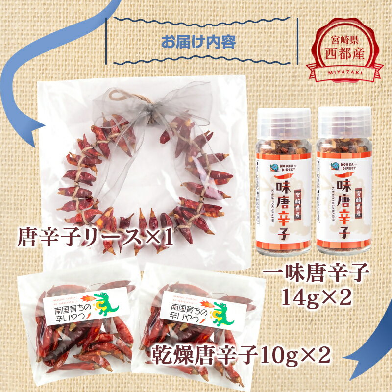 【ふるさと納税】宮崎県西都市産 乾燥唐辛子（鷹の爪）・一味唐辛子・唐辛子飾り（リース）セット＜1-297＞ 鷹の爪 - 画像2