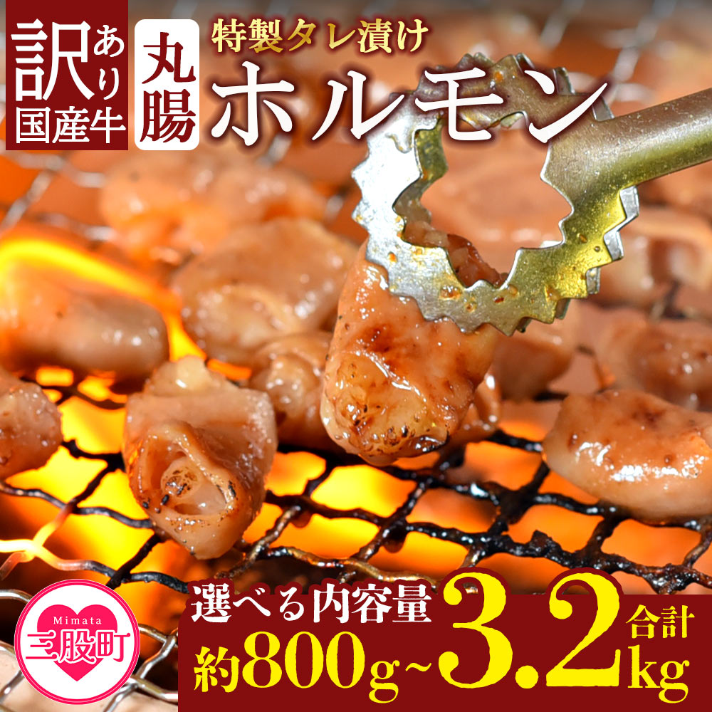 ＜【訳あり】国産牛ホルモン丸腸（特製タレ漬け）＞800g 1.6kg 3.2kg 選べる 内容量 国産牛ホルモン 国産 牛肉 肉 ホルモン モツ 丸腸 マルチョウ 冷凍 焼肉 焼き肉 BBQ もつ鍋 煮込み 小分け 焼くだけ 簡単【MI023-nk】【中村食肉】