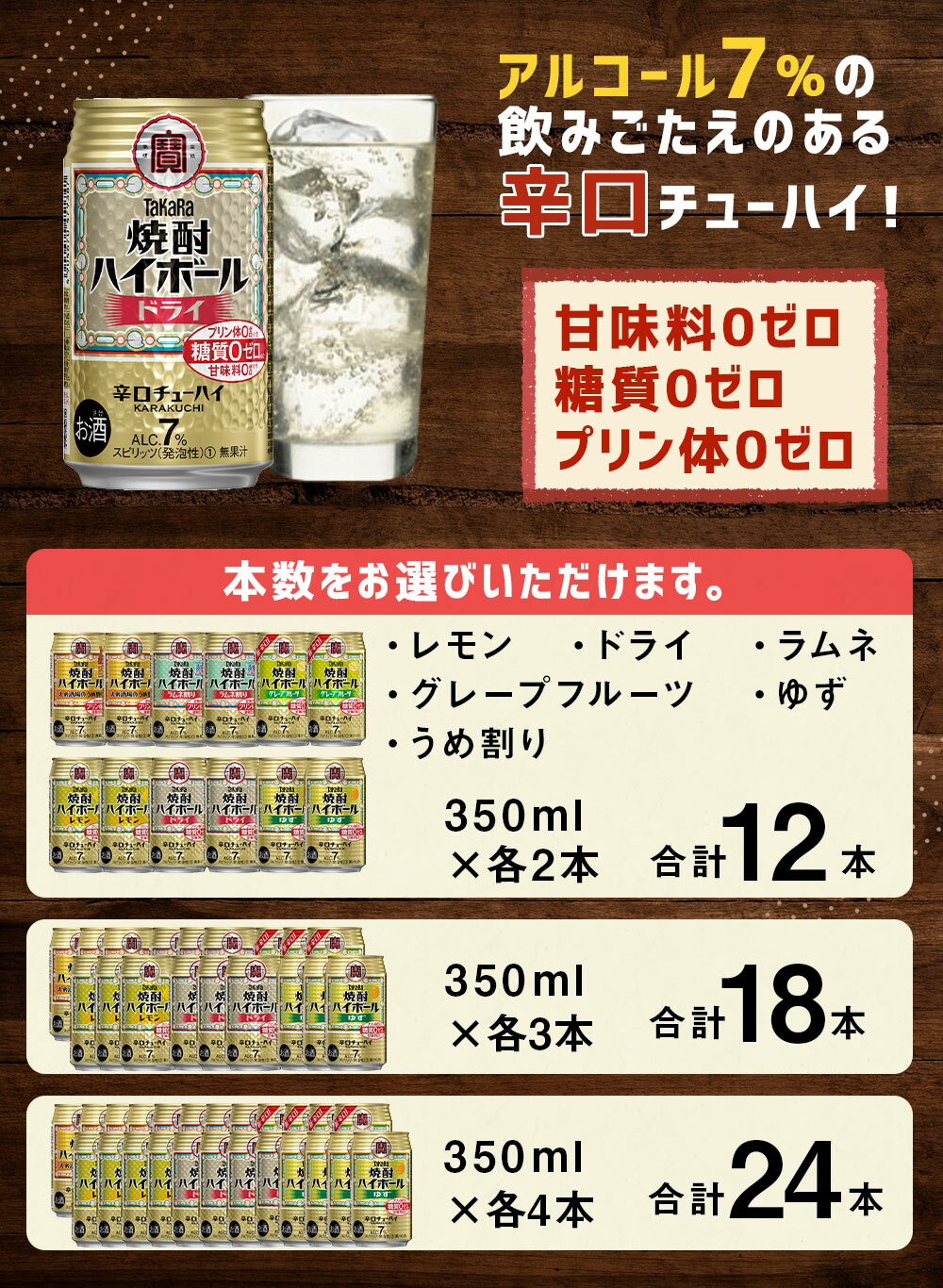 【ふるさと納税】【10月1日以降 順次寄附額改定↑】6種飲み比べセット＜TaKaRa焼酎ハイボール レモン・ドライ・ラムネ・グレープフルーツ・ゆず・梅 350ml 12本 (6種×2本)／18本 (6種×3本)／24本 (6種×4本)＞入金確認後、7日以内に出荷 7% 酎ハイ チューハイ 辛口 宝酒造 サムネイル3