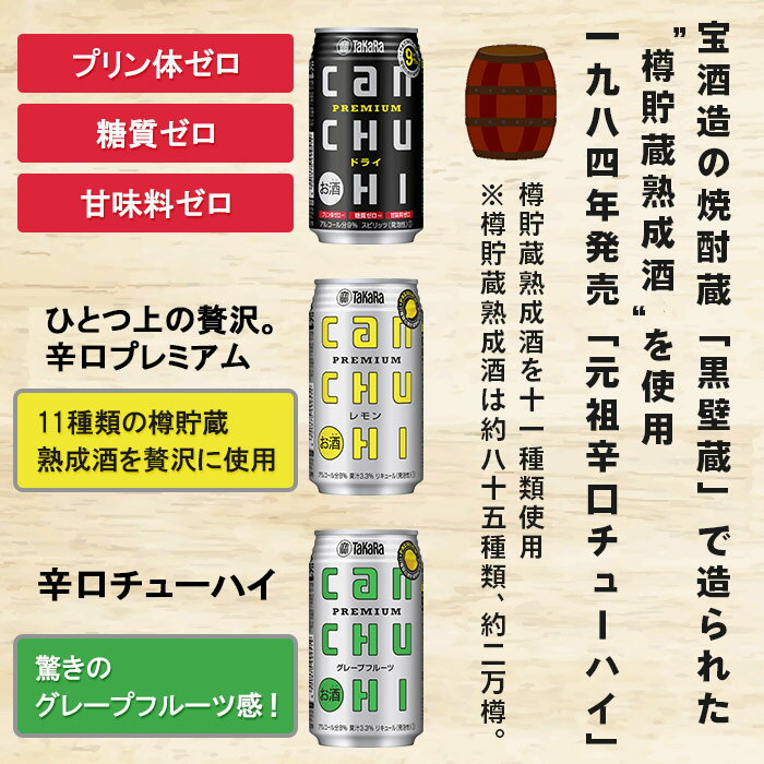 【ふるさと納税】＜タカラcanチューハイ「ドライ」「レモン」「グレープフルーツ」350ml×各4本(合計12本)＞ ※翌月末迄に順次出荷します！ 缶酎ハイ チューハイ タカラ焼酎 樽貯蔵熟成酒 宮崎県 高鍋町【常温】 サムネイル3