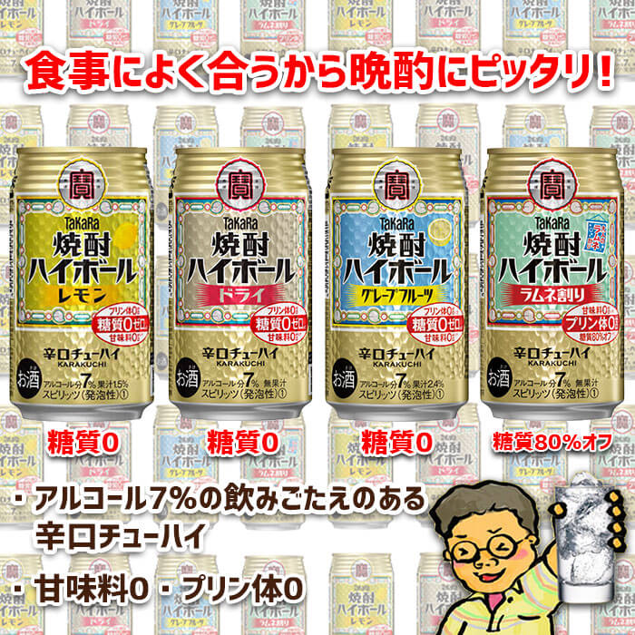 【ふるさと納税】＜TaKaRa焼酎ハイボール レモン・ドライ・グレープフルーツ・ラムネ割り 350ml×各24本 計96本＞翌月末迄に順次出荷 缶酎ハイ チューハイ タカラ焼酎ハイボール 宝 宮崎県 特産品 高鍋町【常温】 サムネイル2