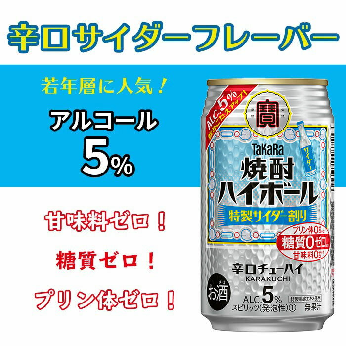 【ふるさと納税】＜焼酎ハイボール 特製サイダー割り350ml×24本＞※入金確認後、翌月末迄に順次出荷します。サイダー 缶酎ハイ 缶チューハイ 甘味料ゼロ プリン体ゼロ 宝 宮崎県 特産品 高鍋町【常温】 サムネイル2