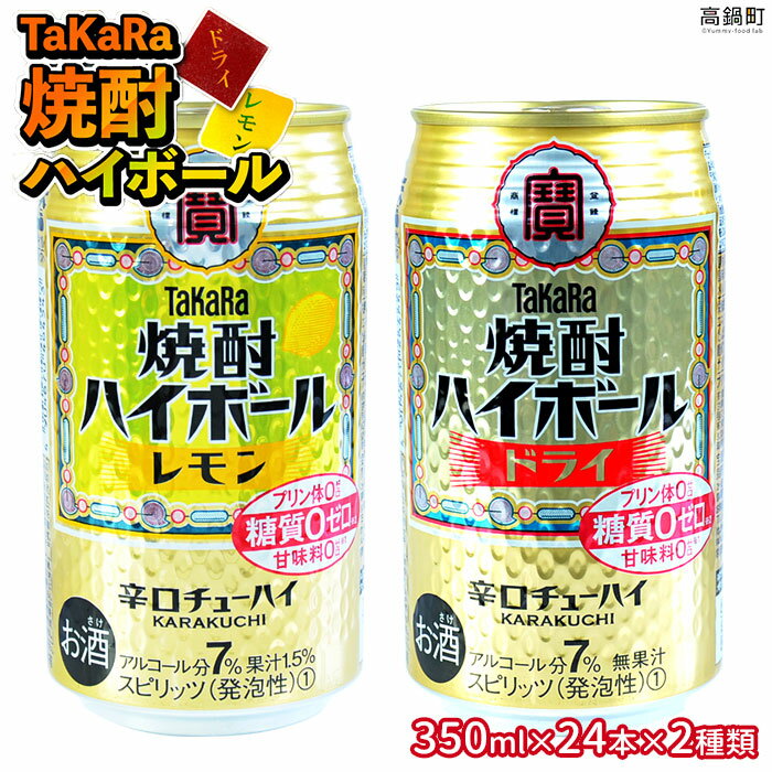 たどり着いたらこの辛口！＜TaKaRa焼酎ハイボール「レモン」「ドライ」350ml×24本×2種類＞合計48本 ※入金確認後、翌月末迄に順次出荷します。 タカラ焼酎ハイボール 宝 缶酎ハイ チューハイ 宮崎県 高鍋町【常温】
