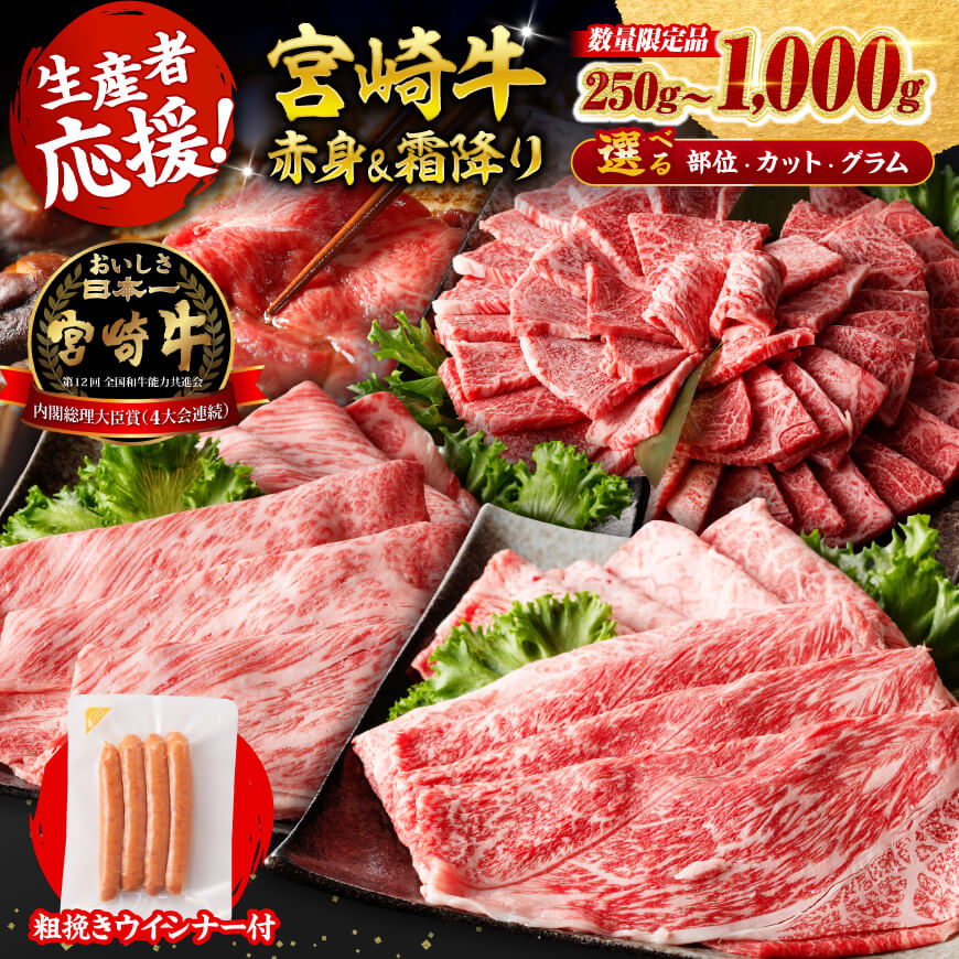 【部位＆カット＆グラム＆発送時期が選べる】宮崎牛 赤身＆霜降り 250g~1kg - 牛肉 国産 黒毛和牛 ミヤチク 宮崎県 川南町 モモ ウデ 肩ロース すき焼き C00616-17 C00619-20 C00642-47 C00612-15 C00634-41 C00680 C00683 C00625-26 C00656-59 C00682