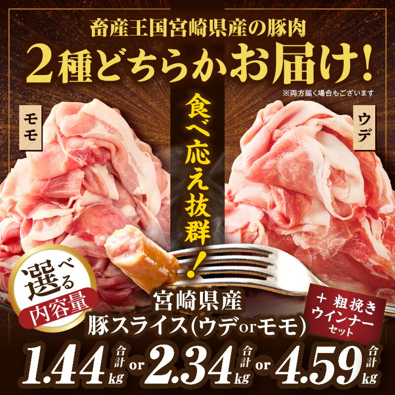 【ふるさと納税】【レビューキャンペーン】 訳あり 【内容量・発送月が選べる】宮崎県産 豚 スライス (ウデ・モモ) ＆ 粗挽きウインナー セット 合計1.44kg 合計2.34kg 合計4.59kg 肉 豚肉 赤身肉 小分け 詰め合わせ 国産 人気 おすすめ 数量限定 ギフト ミヤチク 都農町 - 画像3
