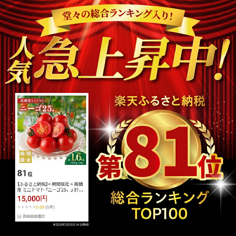 【ふるさと納税】≪ 期間限定 ≫ 高糖度 ミニトマト 『ニーゴ25。』 計1.6kg とまと 野菜 やさい サラダ 国産 フルーツトマト 新鮮 お土産 産地直送 甘い 濃厚 パリッと食感 おやつ おすすめ リコピン お取り寄せ グルメ 青果 宮崎県 都農町 送料無料 - 画像2