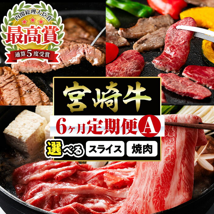 【選べる！定期便・全6回(連続)】 宮崎牛 定期便 ＜Aセット＞ 牛肉 国産 ヒレ肉 モモ ウデ ロース スライス 宮崎県産 黒毛和牛 焼肉 ステーキ すき焼き コンシェルジュ【R-67・R-100】【株式会社ミヤチク】
