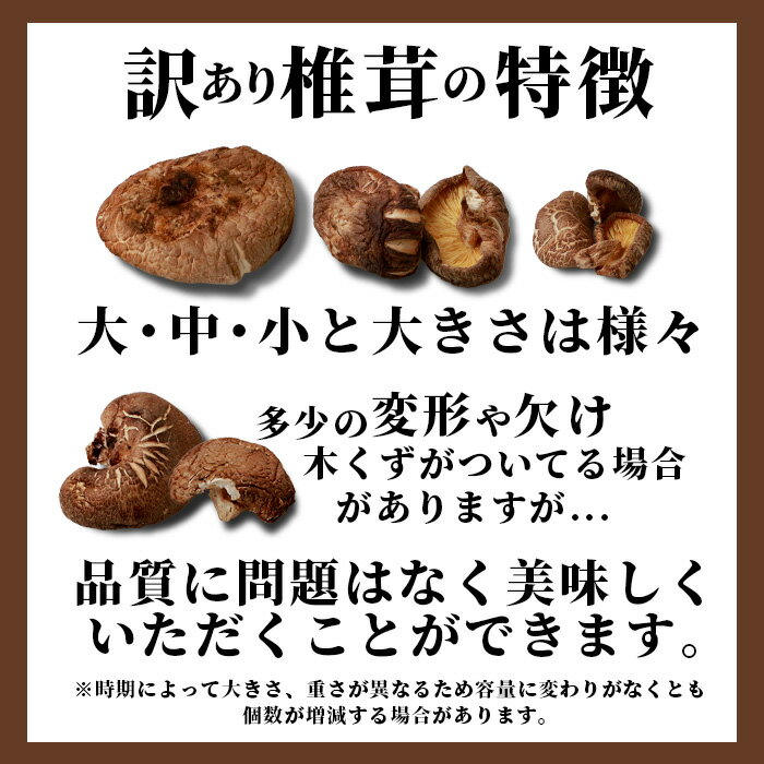 【ふるさと納税】 選べる 訳あり 徳用 秘境・椎葉村産 原木 乾しいたけ 選べる内容量 300g 600g 900g｜ふるさと納税 徳用 宮崎県産 椎茸 しいたけ シイタケ 干し椎茸 原木栽培 産地直送 贈答 ギフト 国産 原木椎茸 保存食 備蓄 だし 便利 多用途 人気 おすすめ｜JA-34 - 画像2