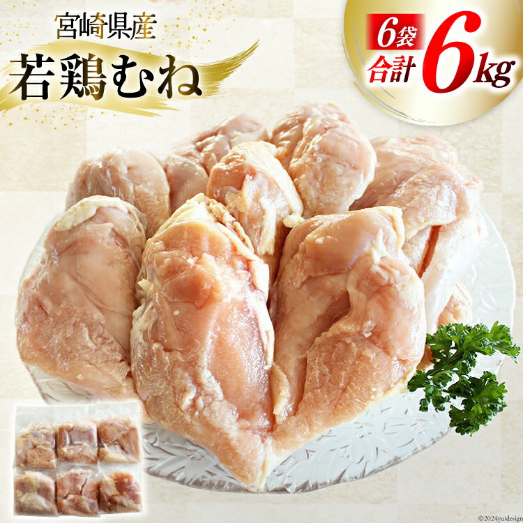 鶏肉 むね肉 宮崎県産 若鶏むね肉 1kg 6p 計6kg [九州児湯フーズ 宮崎県 美郷町 31ai0025] 小分け むね 冷凍 真空パック 鶏むね肉 鶏むね