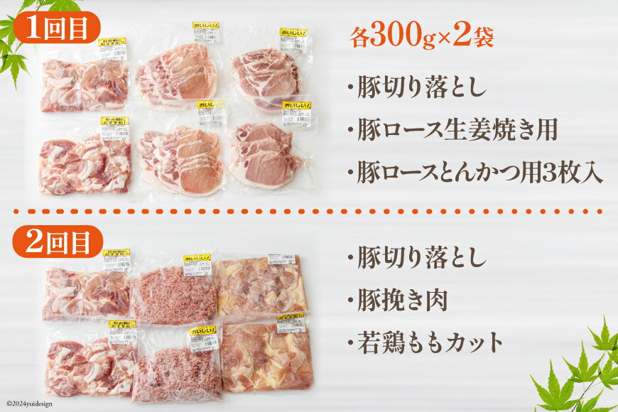 【ふるさと納税】 【 選べる 発送月 】 6回 定期便 豚肉 鶏肉 お料理 セット 計 10.8kg [甲斐精肉店 宮崎県 美郷町 31as0115-a] 豚 鶏 小分け 肉 冷凍 詰め合わせ 宮崎 国産 切り落し ロース とんかつ ひき肉 ミンチ もも バラ スライス 薄切り サムネイル3