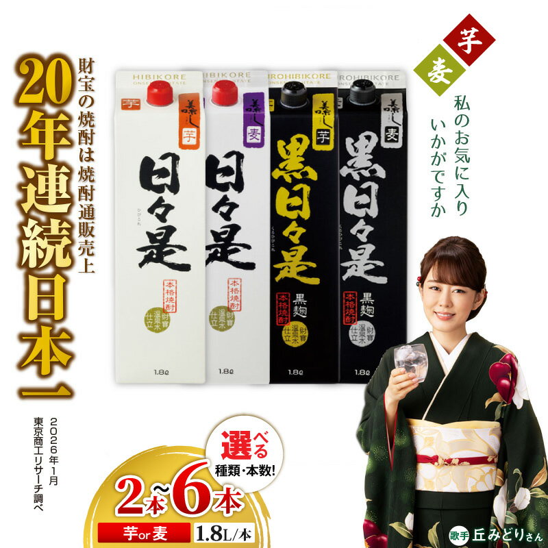 ＜選べる種類・容量＞ 焼酎 本格焼酎 日々是 黒日々是 2種 飲み比べセット 芋 or 麦 紙パック セット 1800ml アルコール 25度 天然アルカリ温泉水 財寶温泉 を割水に使用 ギフト 贈り物 プレゼント お酒 鹿児島県 【財宝】