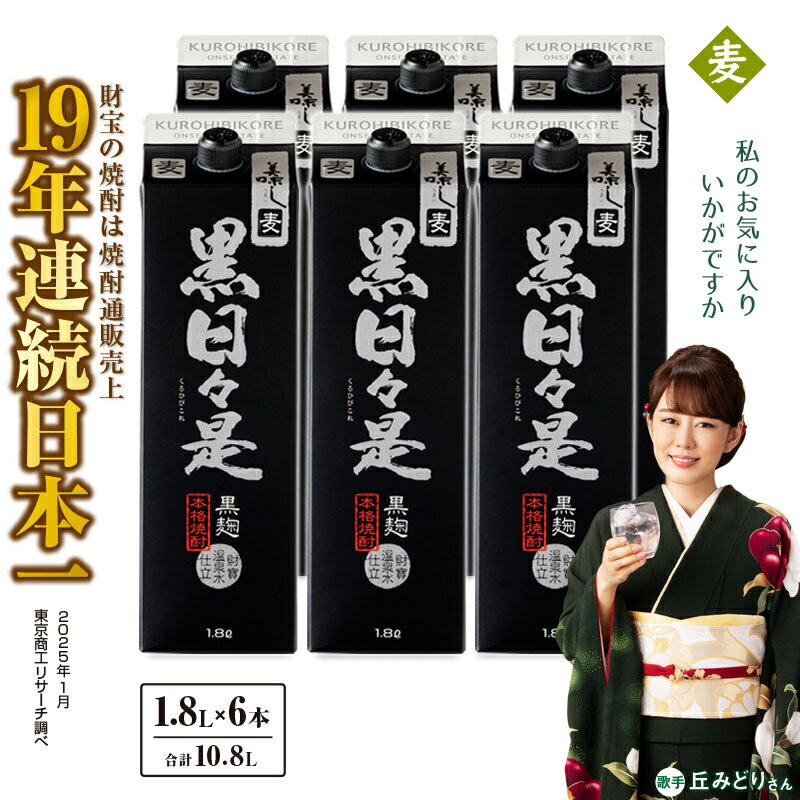 焼酎 麦焼酎 本格焼酎 紙パック 黒日々是 6本セット 1800ml アルコール 25度 天然アルカリ温泉水 財寶温泉 を割水に使用 ギフト 贈り物 プレゼント お酒 鹿児島県 【財宝】
